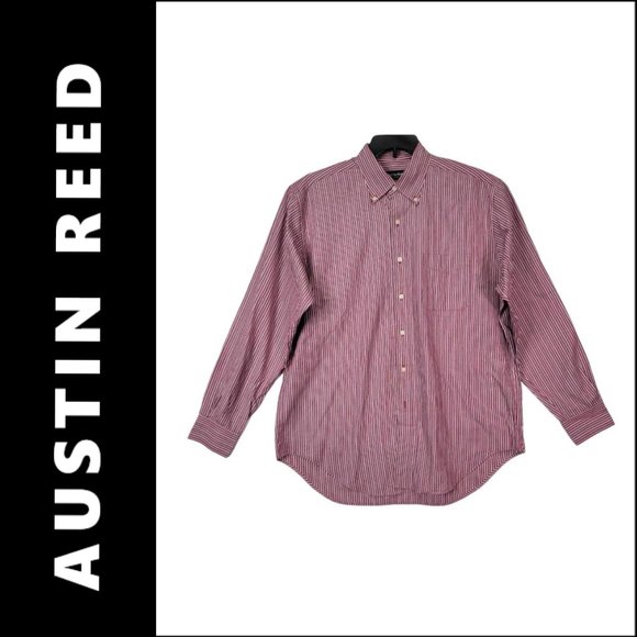 Austin Reed Other - Austin Reed London Men Cotton Long Sleeve Dress Shirt Stripe Size Large Red